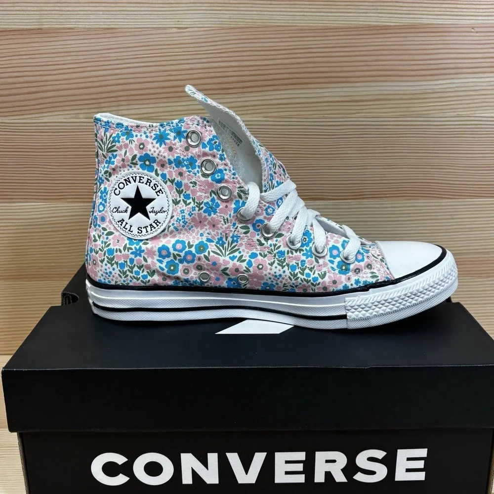 Converse  CTAS High-Top Sneaker, White/pink Blue  Floral Flowers Woman's Sz 8.5